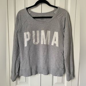 PUMA WIDE CREWNECK DISTRESSED GREY SWEATSHIRT- SMALL